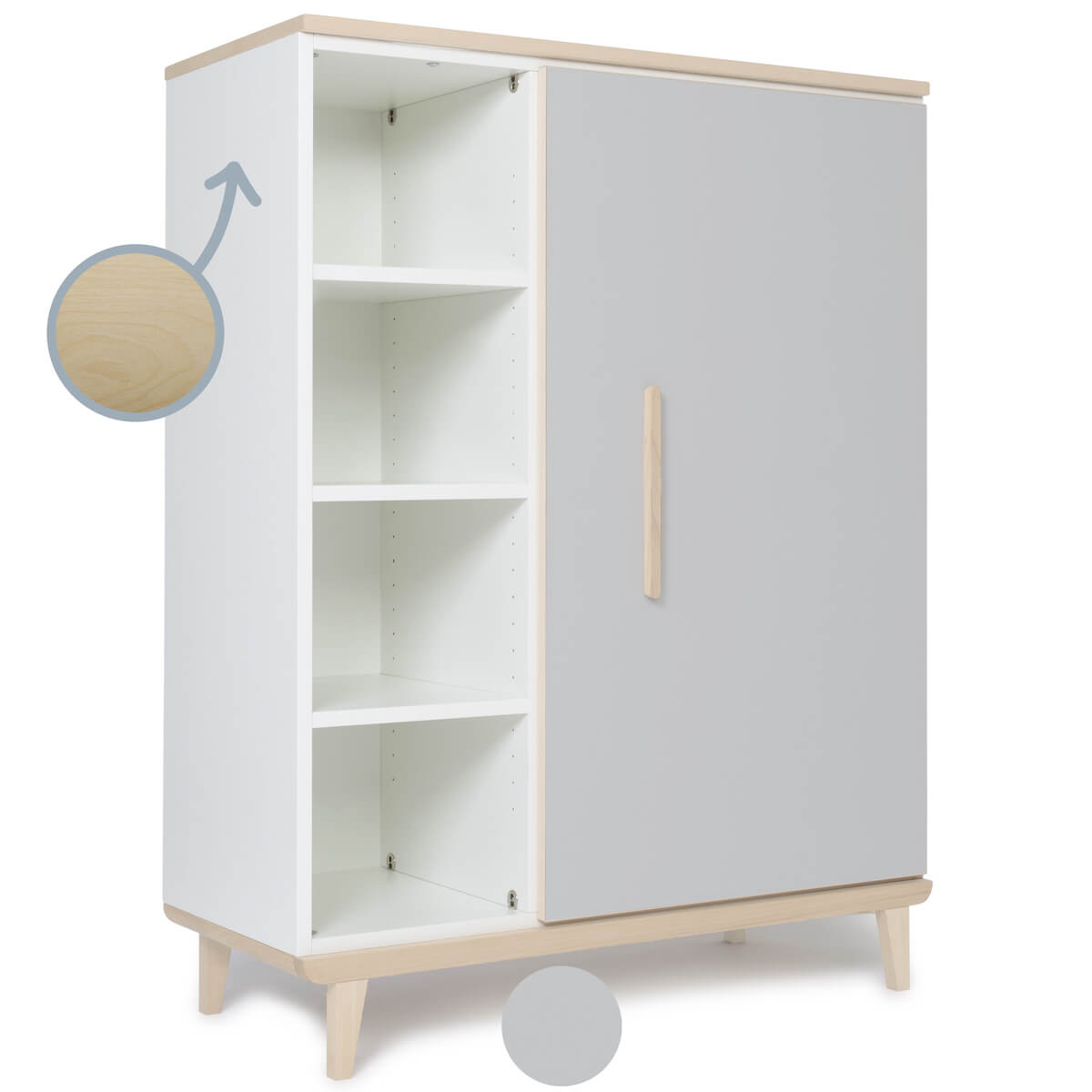 Kleiderschrank 120 cm 1-türig NADO Retro Esche manhattan grey