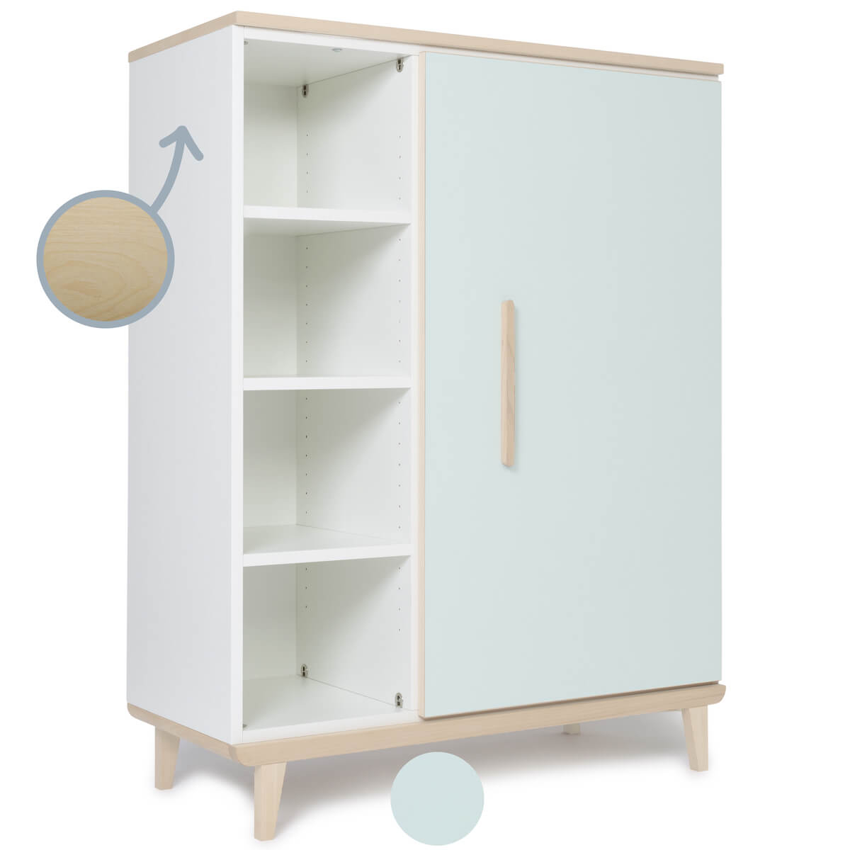 Kleiderschrank 120 cm 1-türig NADO Retro Esche mint