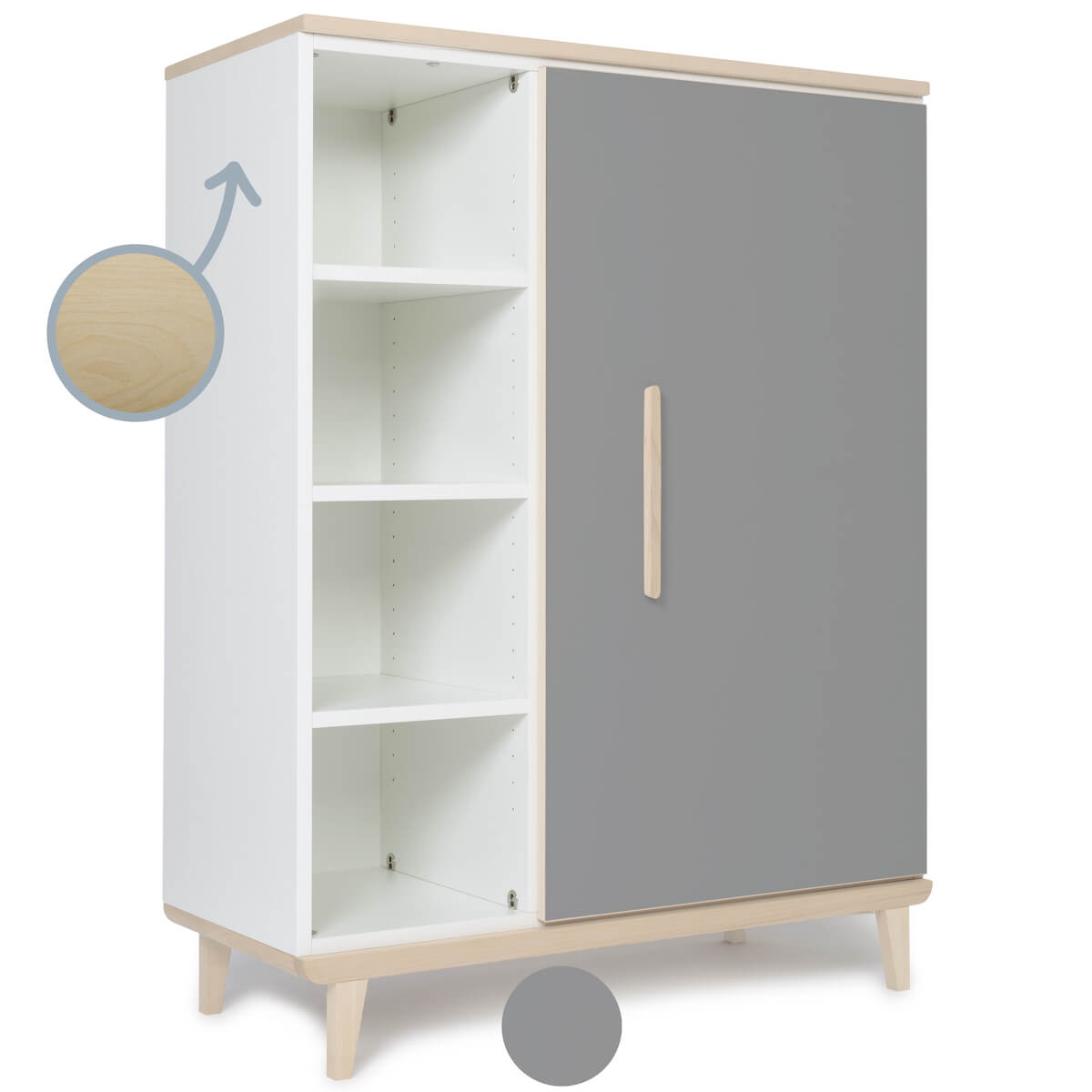 Kleiderschrank 120 cm 1-türig NADO Retro Esche slate grey