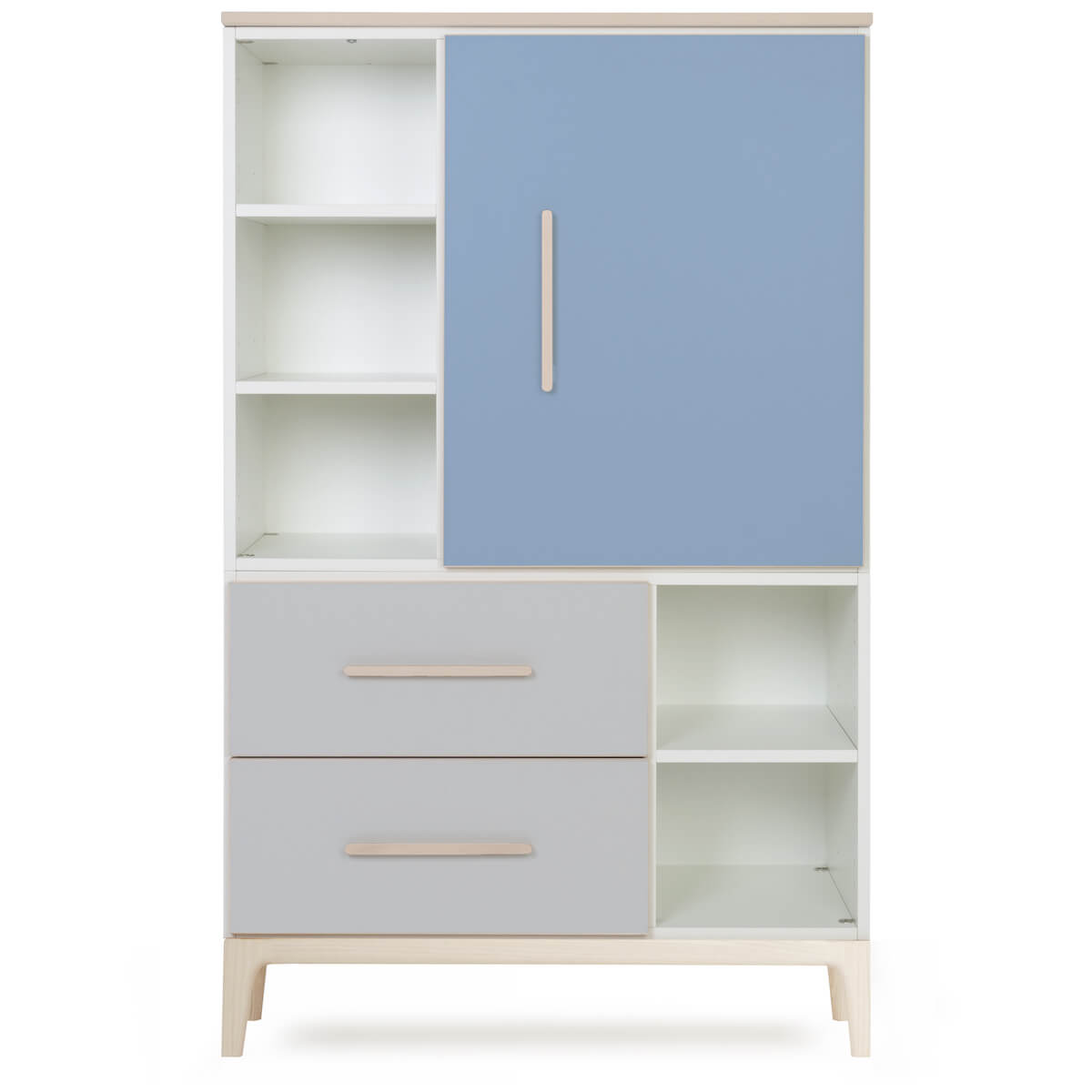 Kleiderschrank 147 cm 1-türig 2 Schubladen NADO Curve Esche capri blue-manhattan grey
