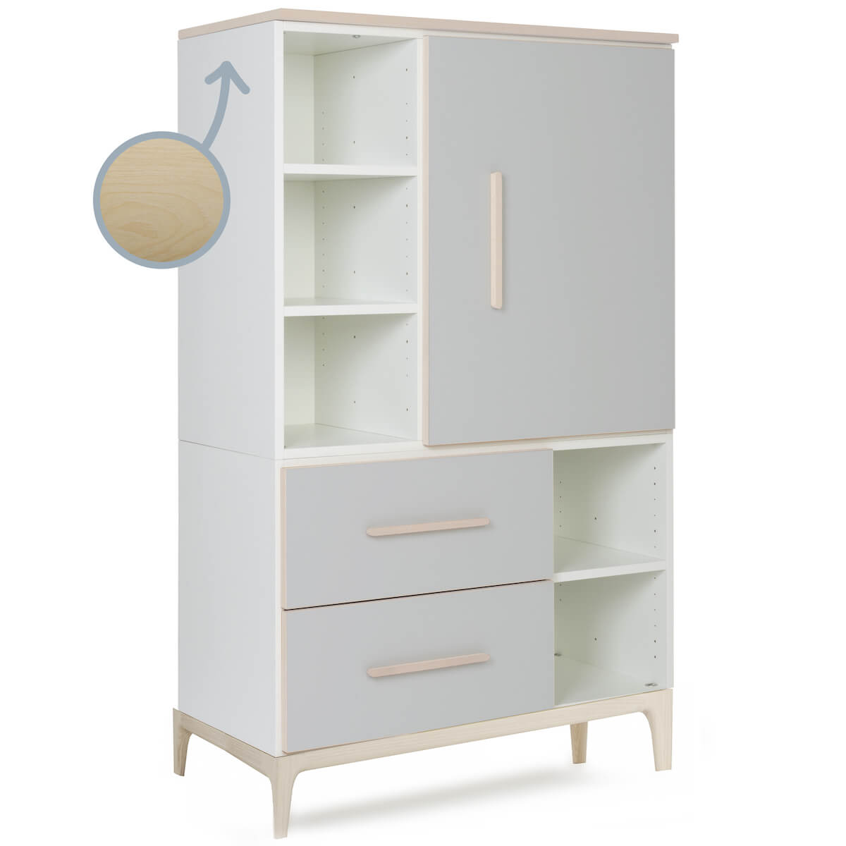 Kleiderschrank 147 cm 1-türig 2 Schubladen NADO Curve Esche manhattan grey