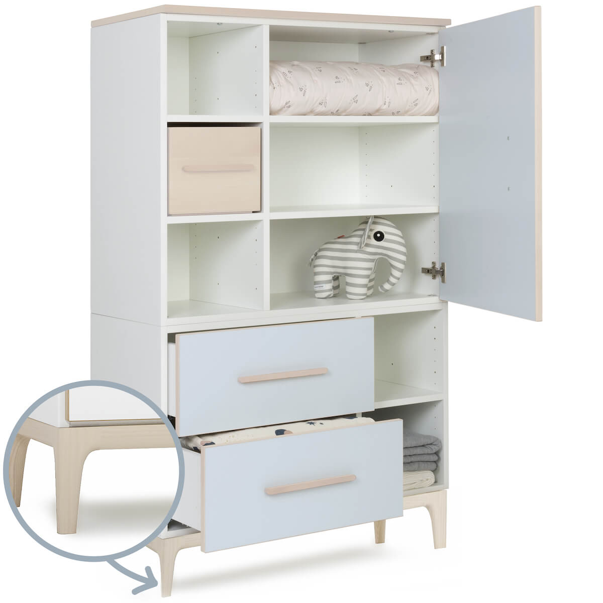 Kleiderschrank 147 cm 1-türig 2 Schubladen NADO Curve Esche sky blue