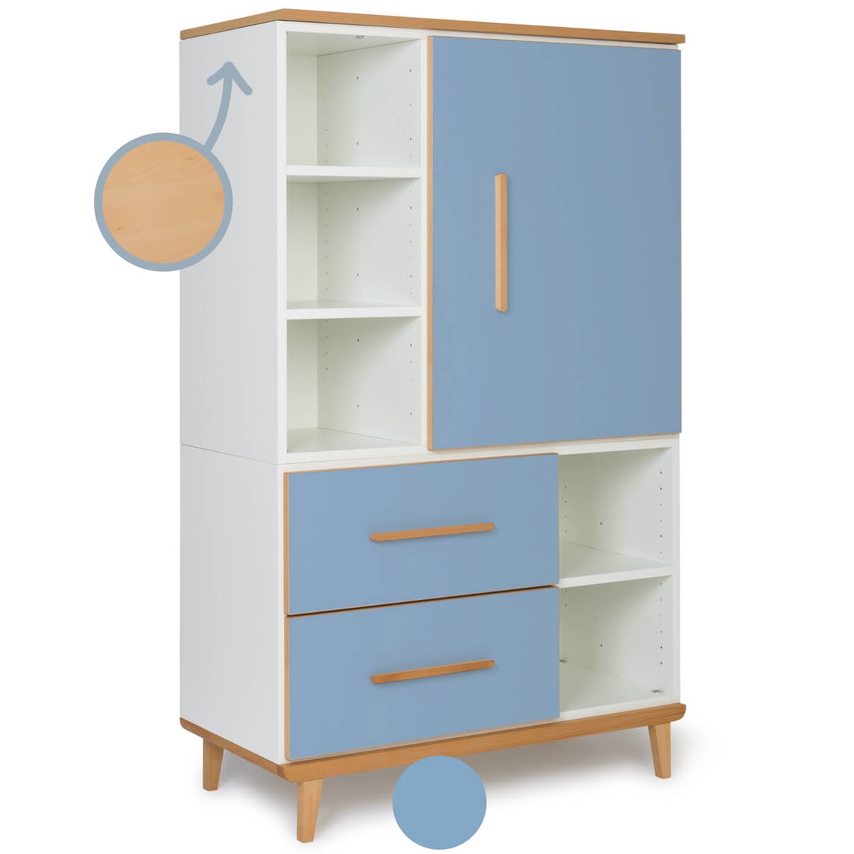 Kleiderschrank 147 cm 1-türig 2 Schubladen NADO Retro Buche capri blue