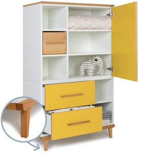 Kleiderschrank 147 cm 1-türig 2 Schubladen NADO Retro Buche sunshine yellow
