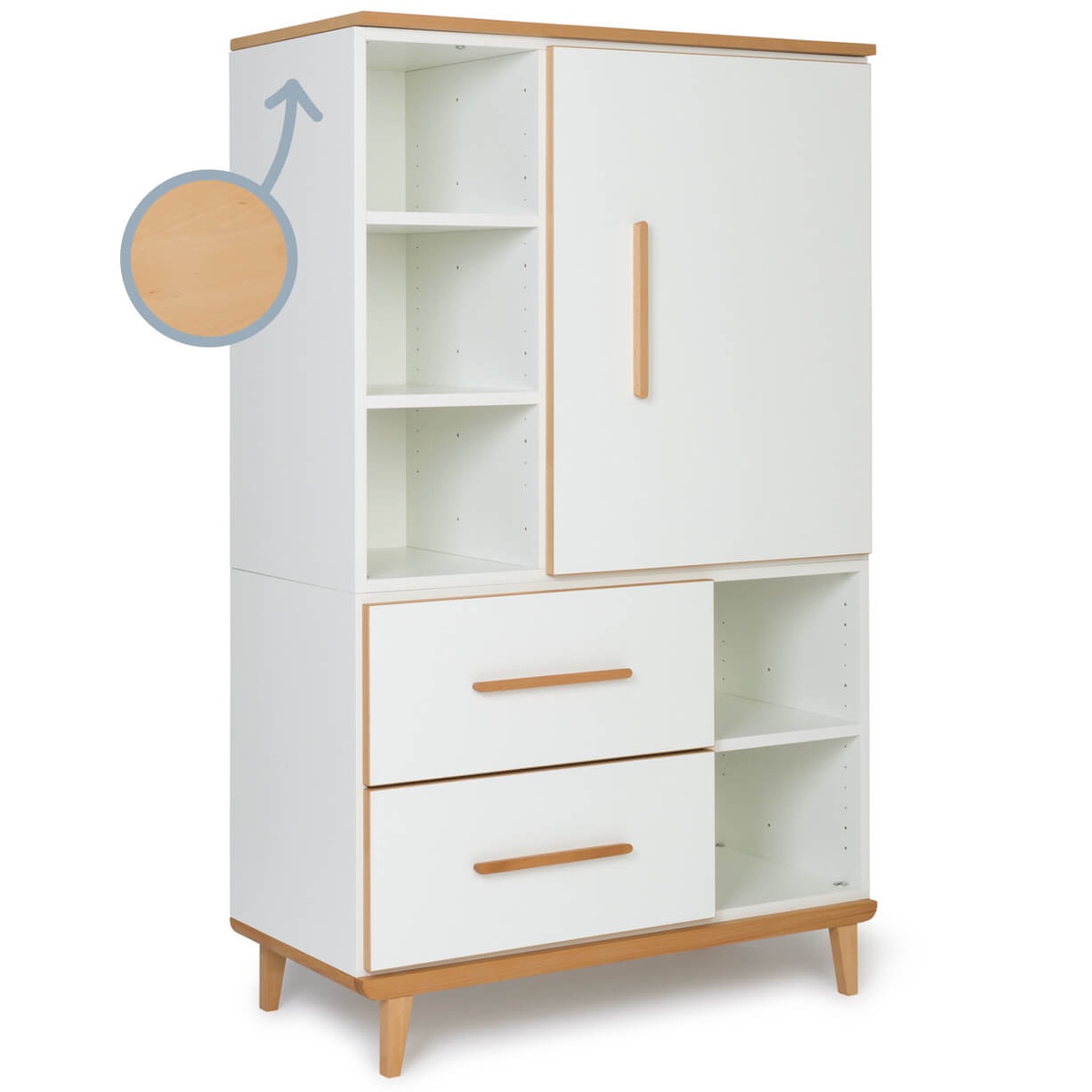 Kleiderschrank 147 cm 1-türig 2 Schubladen NADO Retro Buche white