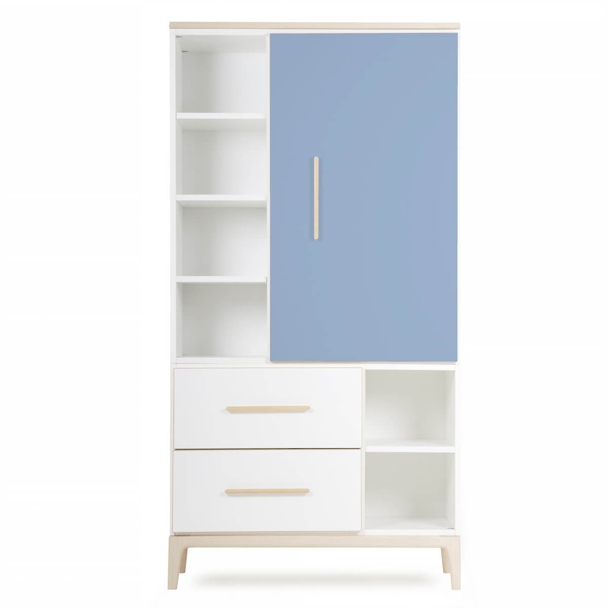 Kleiderschrank 173 cm 1-türig 2 Schubladen NADO Curve Esche capri blue-white