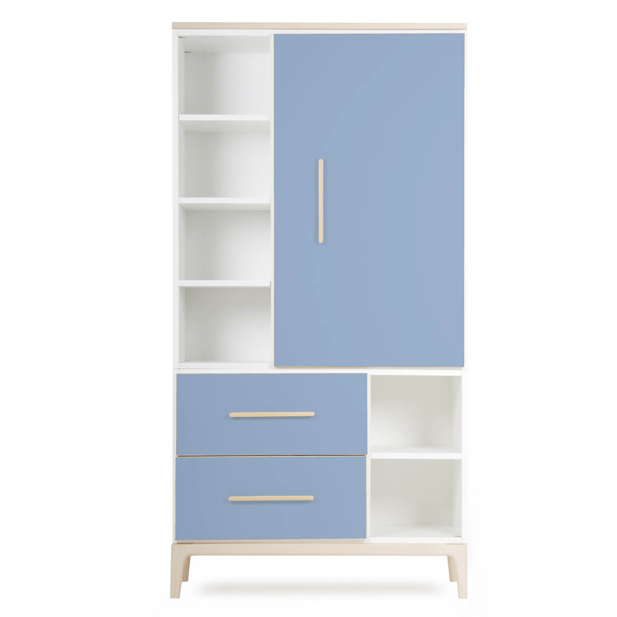 Kleiderschrank 173 cm 1-türig 2 Schubladen NADO Curve Esche capri blue