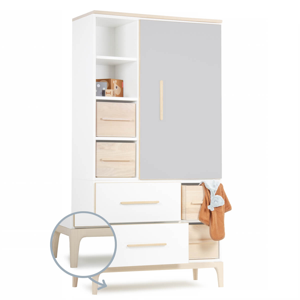 Kleiderschrank 173 cm 1-türig 2 Schubladen NADO Curve Esche manhattan grey-white
