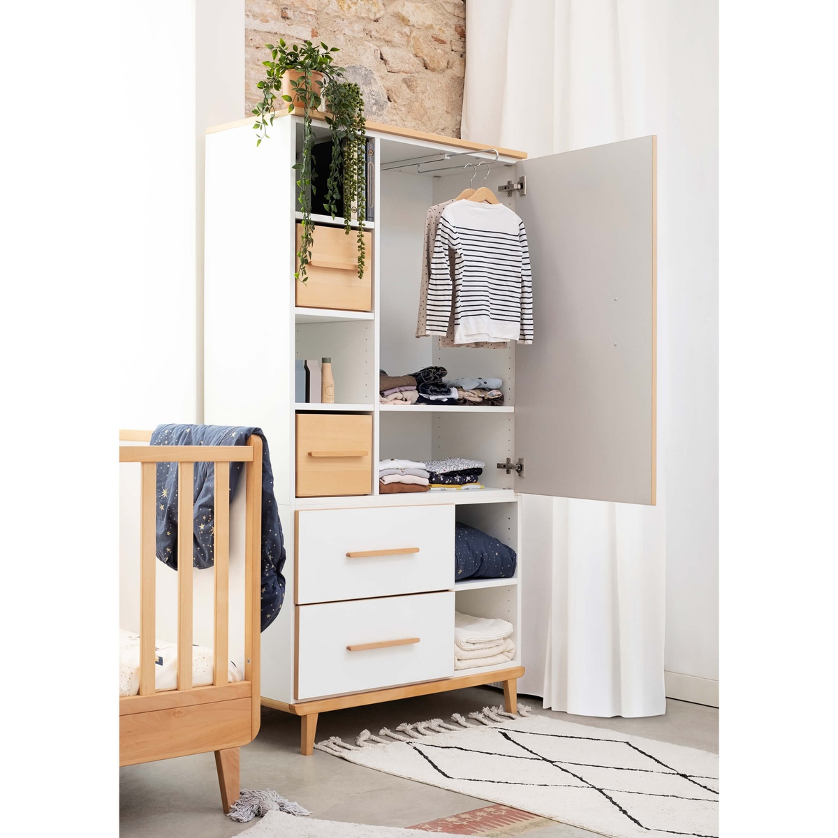 Kleiderschrank 173 cm 1-türig 2 Schubladen NADO Retro Buche mint