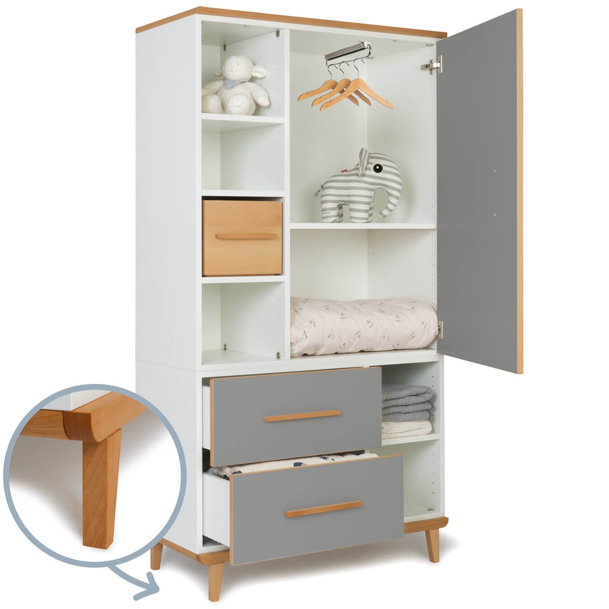 Kleiderschrank 173 cm 1-türig 2 Schubladen NADO Retro Buche slate grey