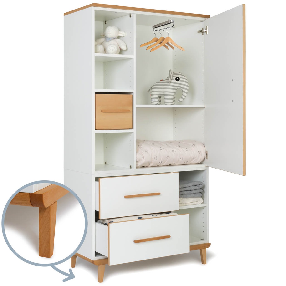Kleiderschrank 173 cm 1-türig 2 Schubladen NADO Retro Buche white