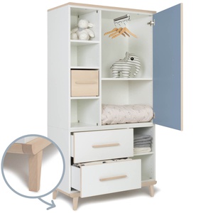 Kleiderschrank 173 cm 1-türig 2 Schubladen NADO Retro Esche capri blue-white