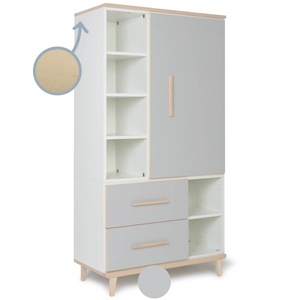 Kleiderschrank 173 cm 1-türig 2 Schubladen NADO Retro Esche manhattan grey