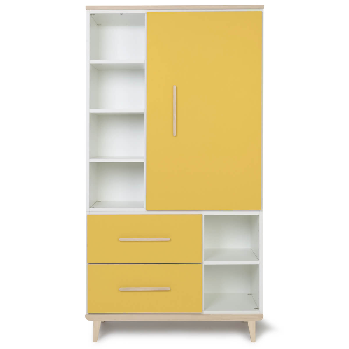 Kleiderschrank 173 cm 1-türig 2 Schubladen NADO Retro Esche sunshine yellow