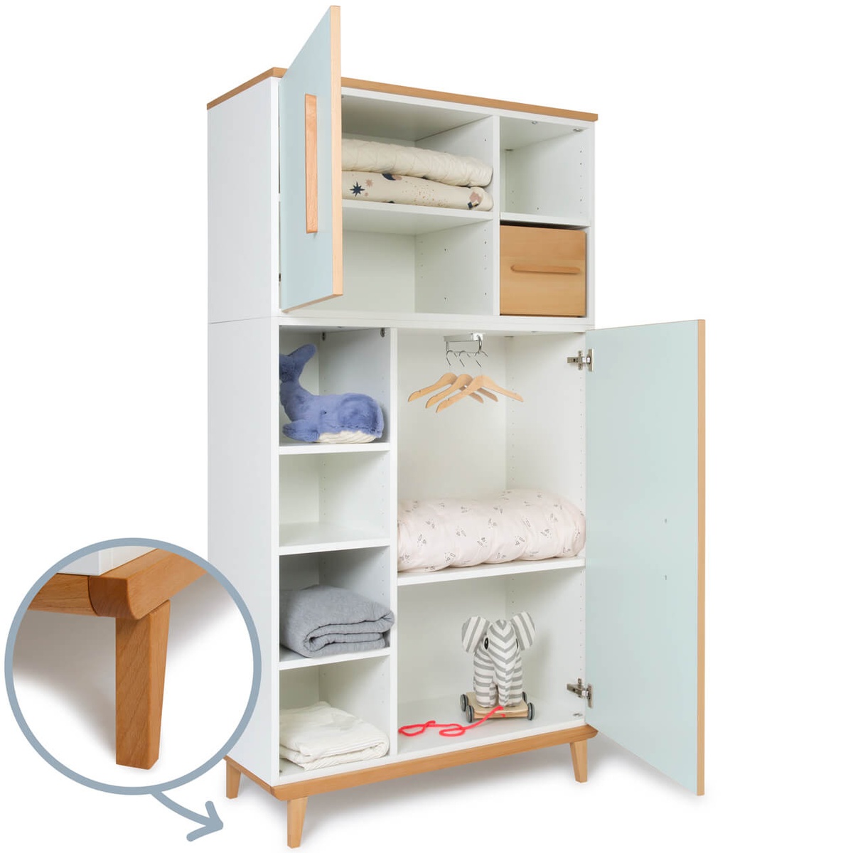 Kleiderschrank 173 cm 2-türig NADO Retro Buche mint
