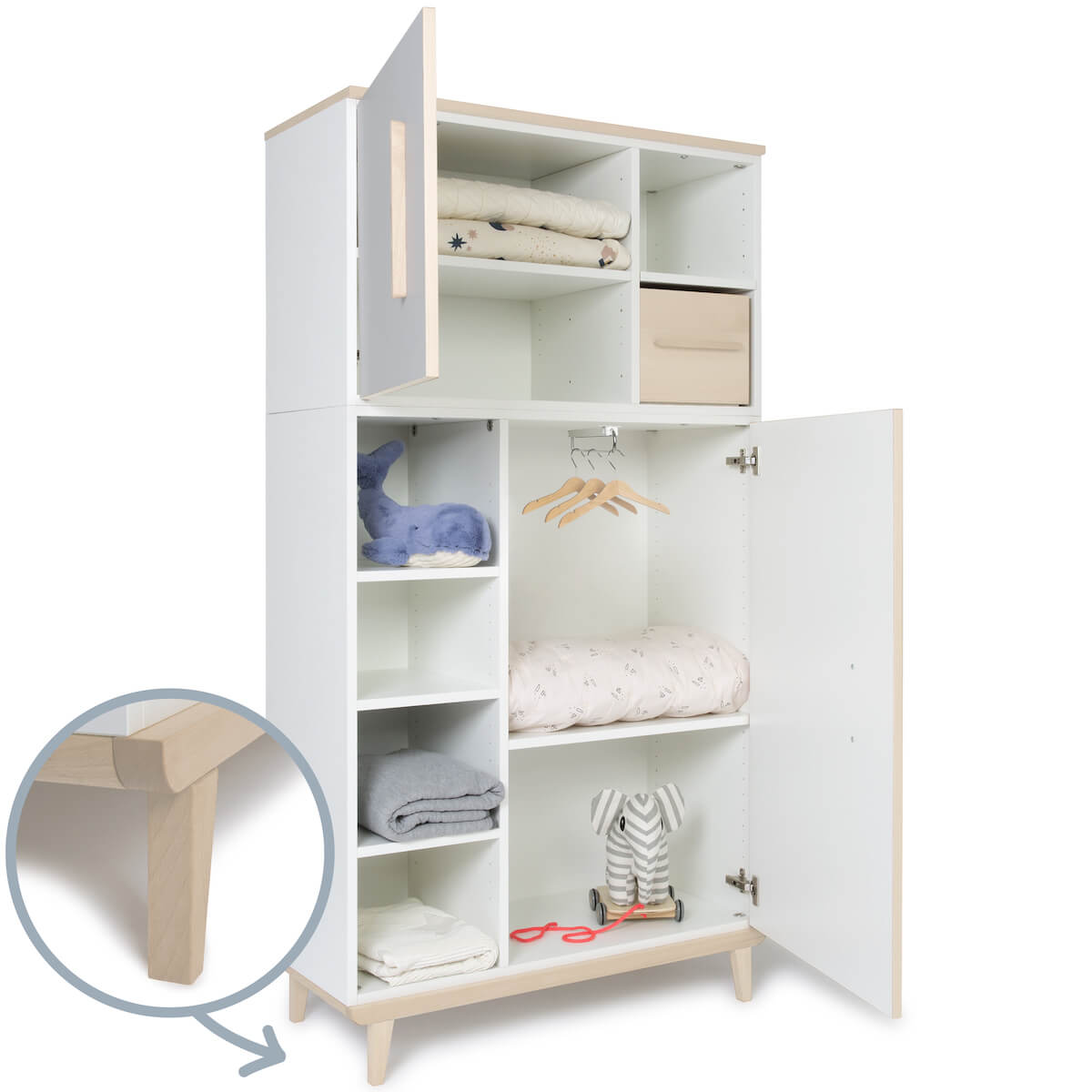 Kleiderschrank 173 cm 2-türig NADO Retro Esche manhattan grey-white