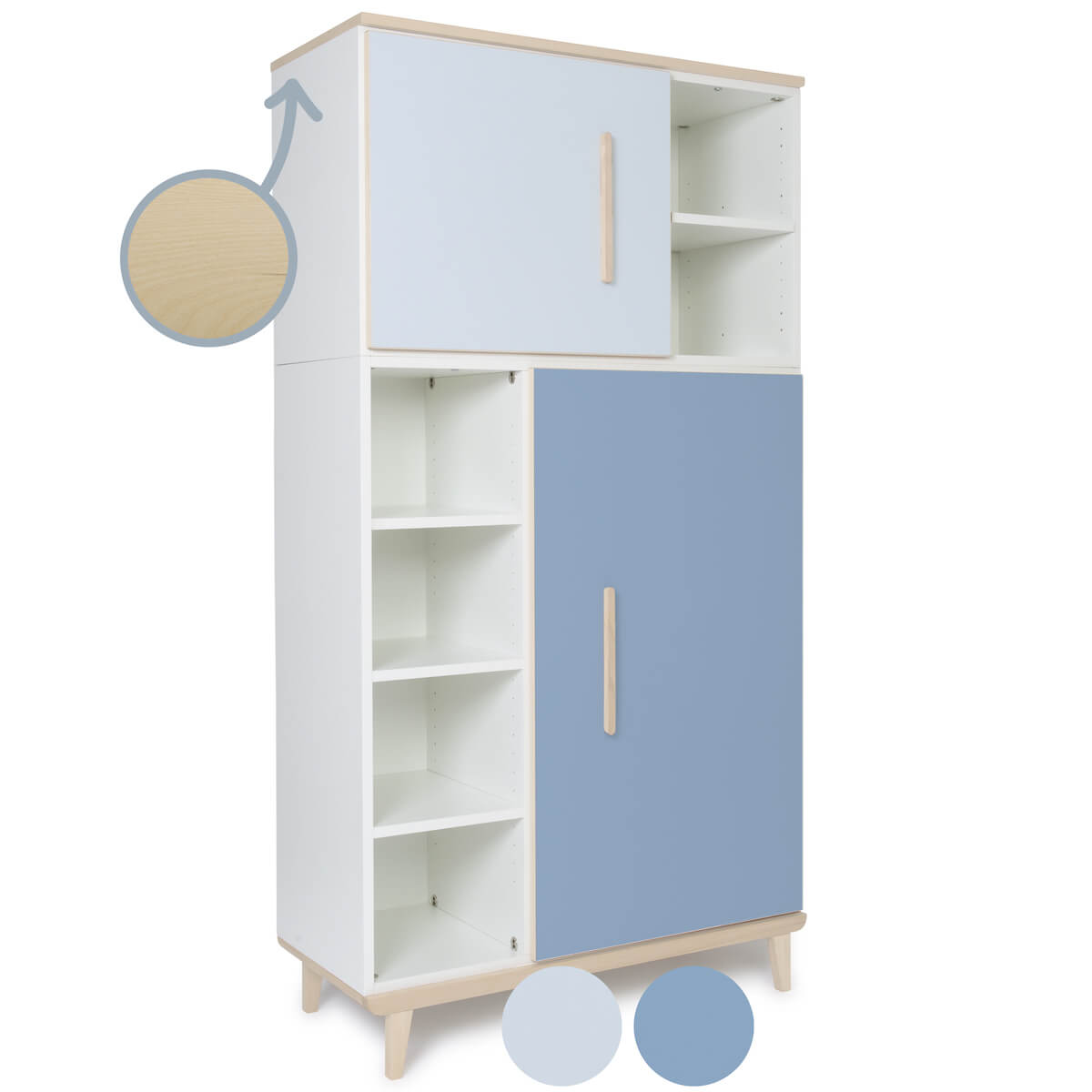 Kleiderschrank 173 cm 2-türig NADO Retro Esche sky blue-capri blue