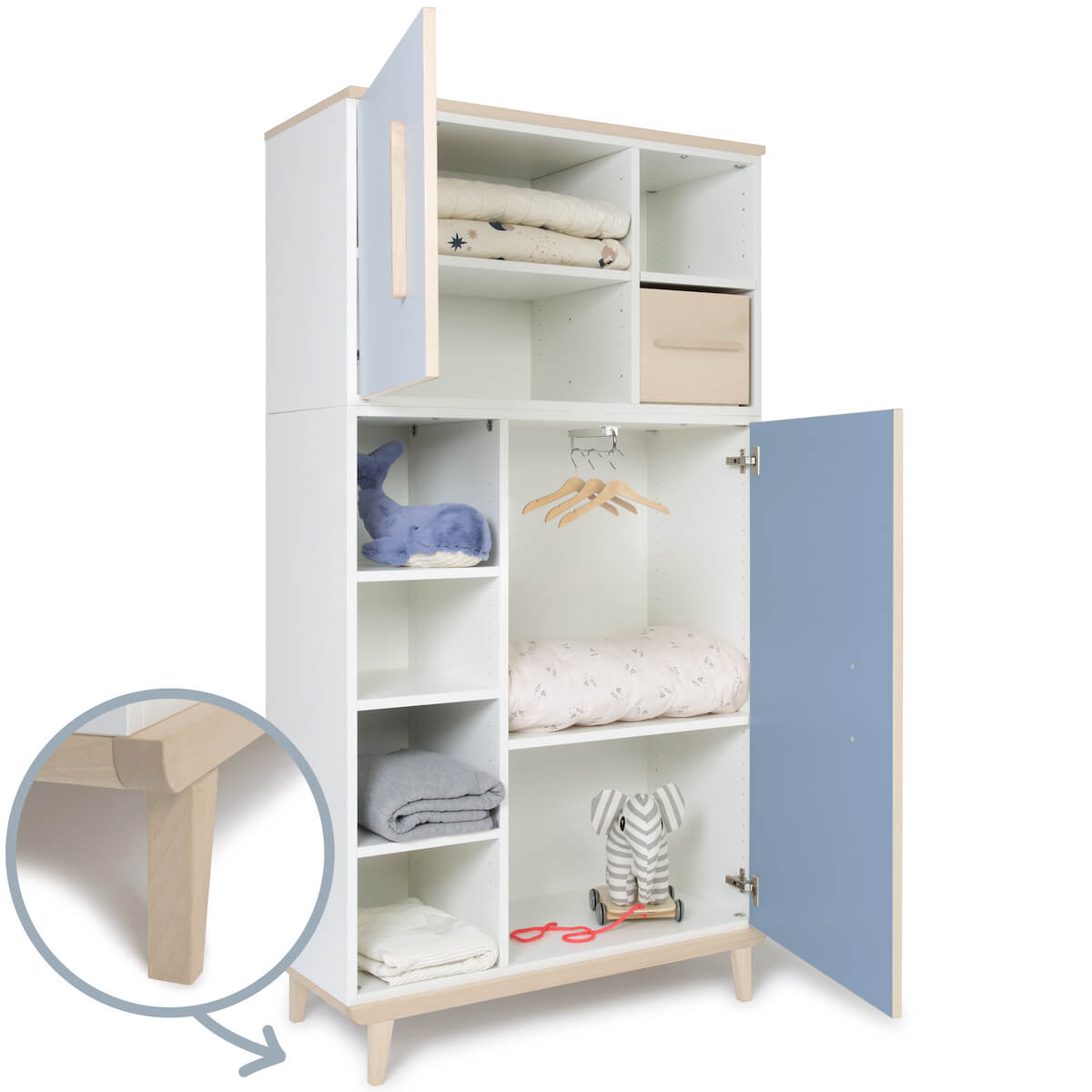Kleiderschrank 173 cm 2-türig NADO Retro Esche sky blue-capri blue