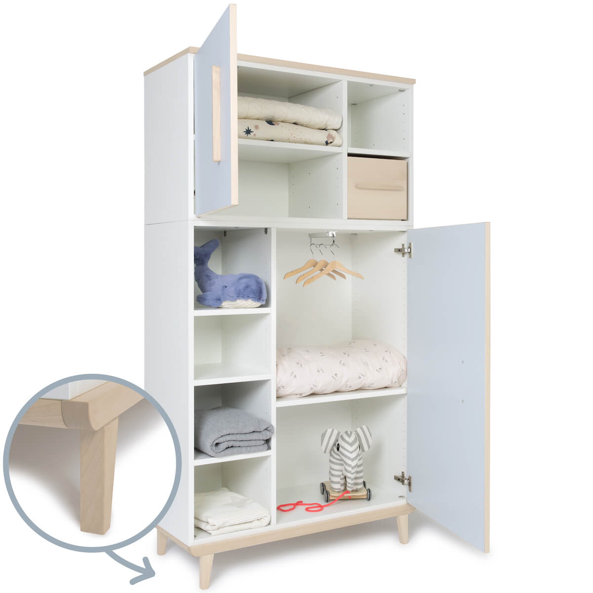 Kleiderschrank 173 cm 2-türig NADO Retro Esche sky blue