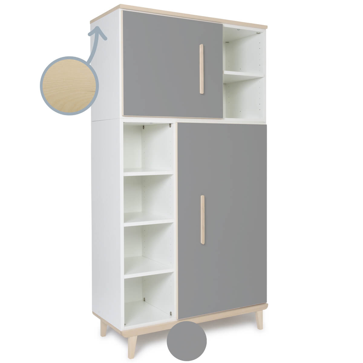 Kleiderschrank 173 cm 2-türig NADO Retro Esche slate grey