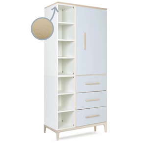 Kleiderschrank 198 cm 1-türig 3 Schubladen NADO Curve Esche sky blue