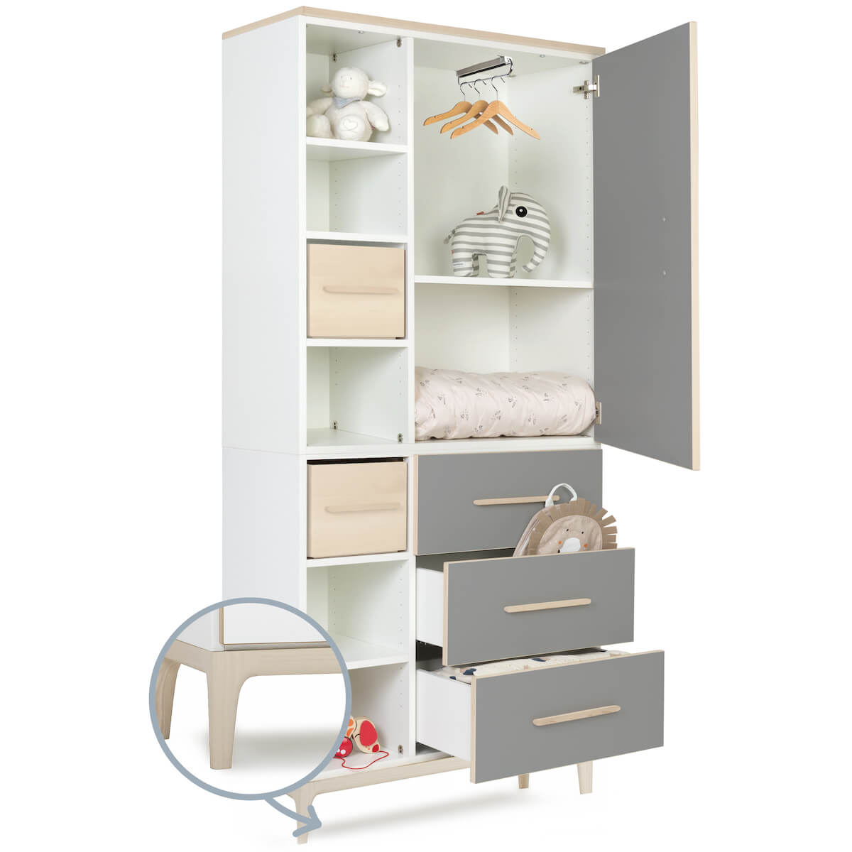 Kleiderschrank 198 cm 1-türig 3 Schubladen NADO Curve Esche slate grey