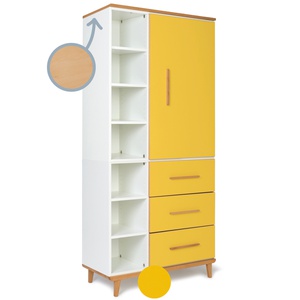 Kleiderschrank 198 cm 1-türig 3 Schubladen NADO Retro Buche sunshine yellow