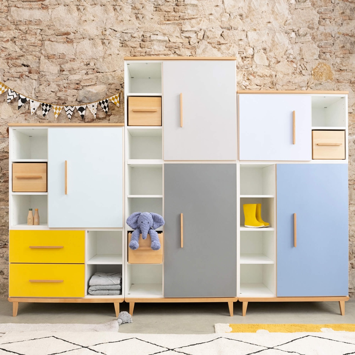 Kleiderschrank 198 cm 2-türig  NADO Retro Buche manhattan grey