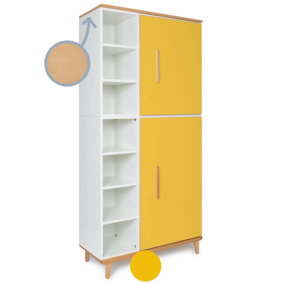 Kleiderschrank 198 cm 2-türig  NADO Retro Buche sunshine yellow