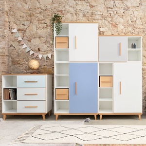 Kleiderschrank 198 cm 2-türig  NADO Retro Buche white-capri blue