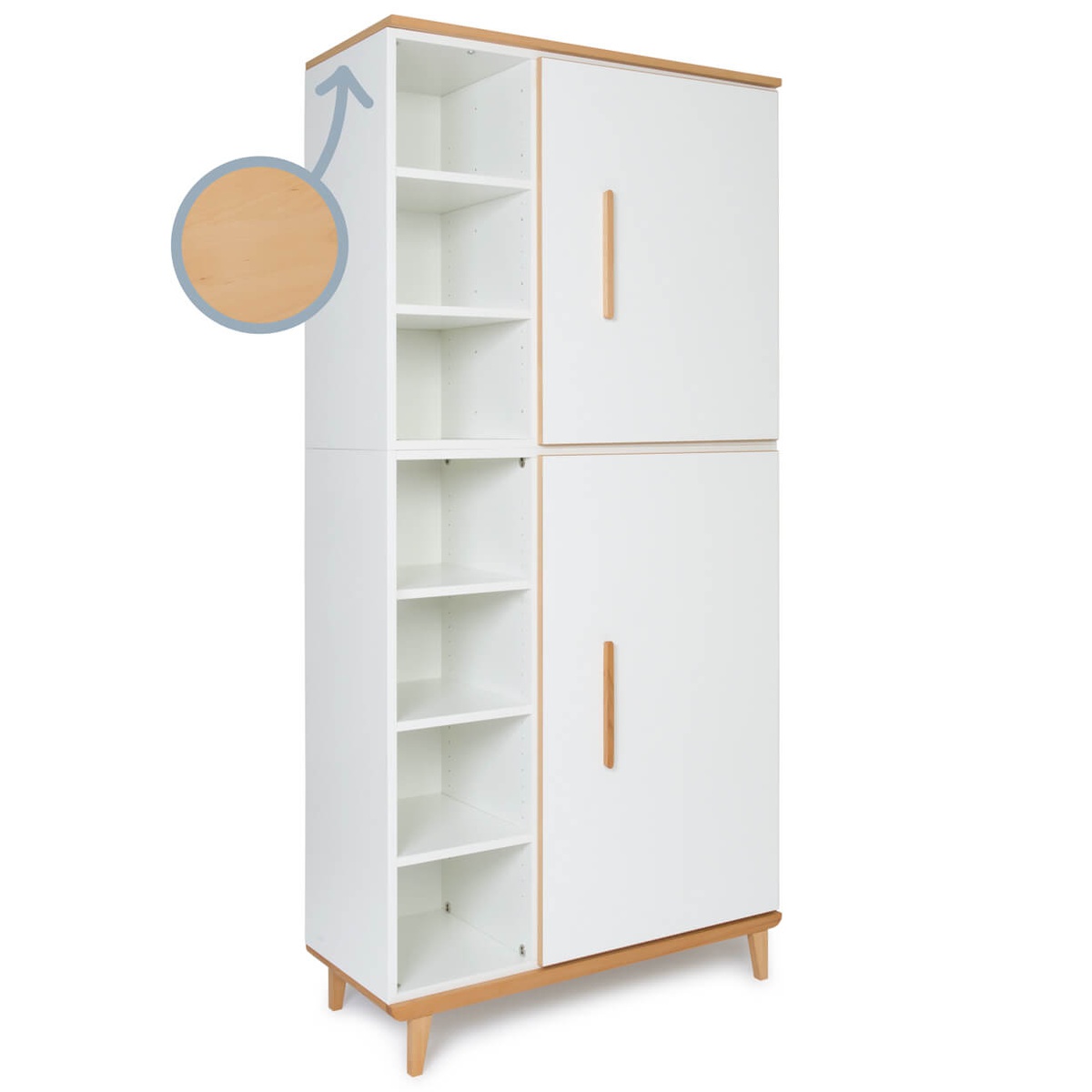 Kleiderschrank 198 cm 2-türig  NADO Retro Buche white