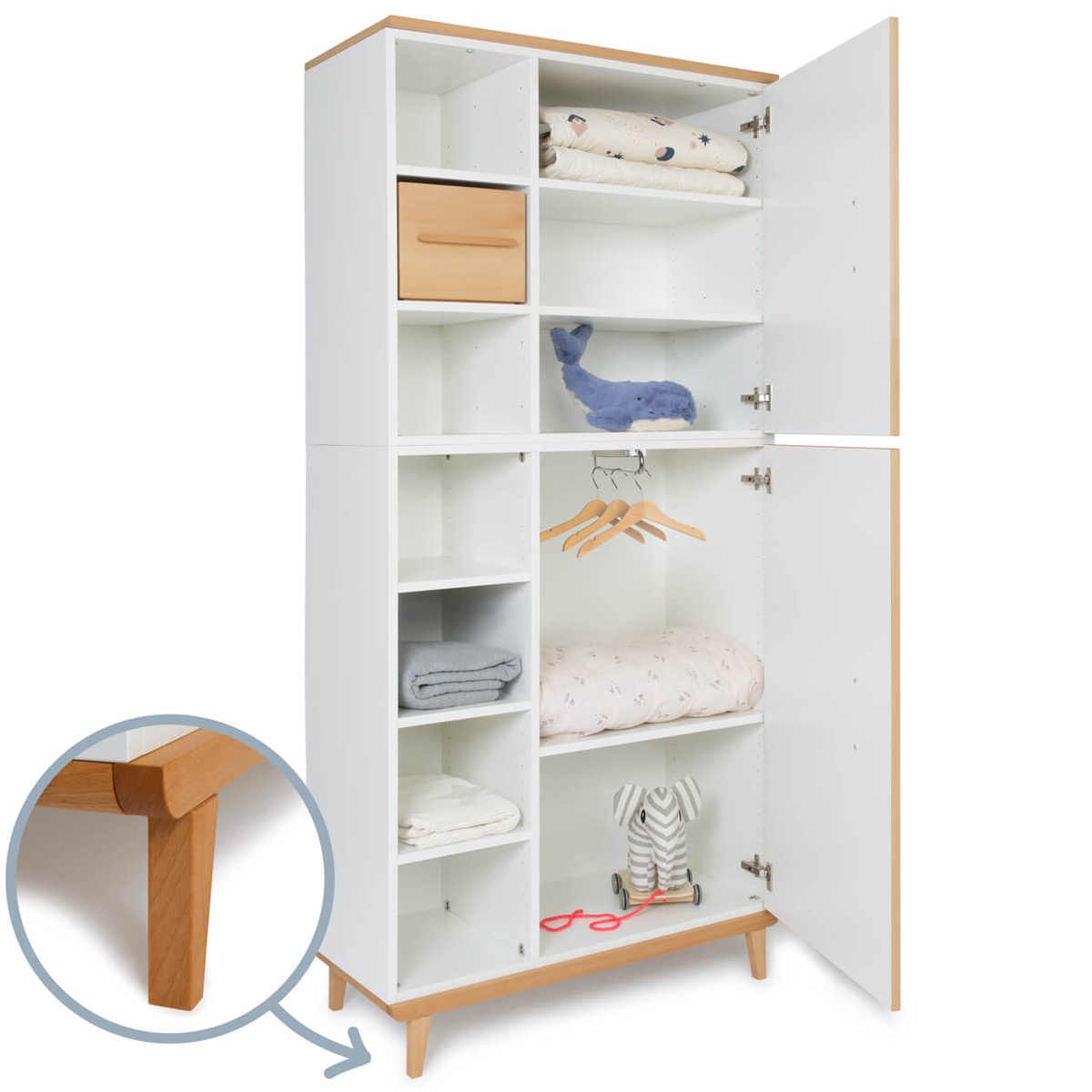 Kleiderschrank 198 cm 2-türig  NADO Retro Buche white