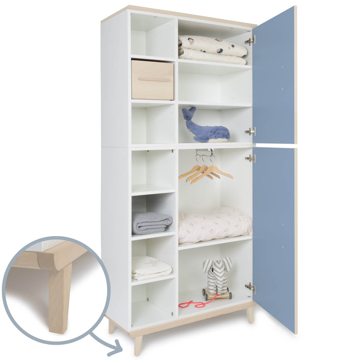 Kleiderschrank 198 cm 2-türig  NADO Retro Esche capri blue