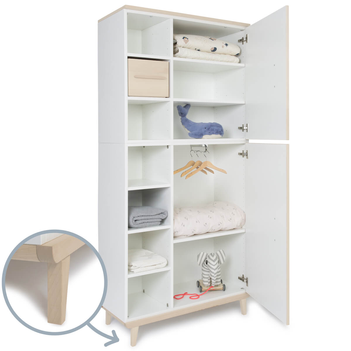 Kleiderschrank 198 cm 2-türig  NADO Retro Esche white