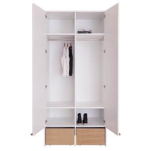 Kleiderschrank 2 Türen 2 Rollkästen KASVA weiß-Eiche