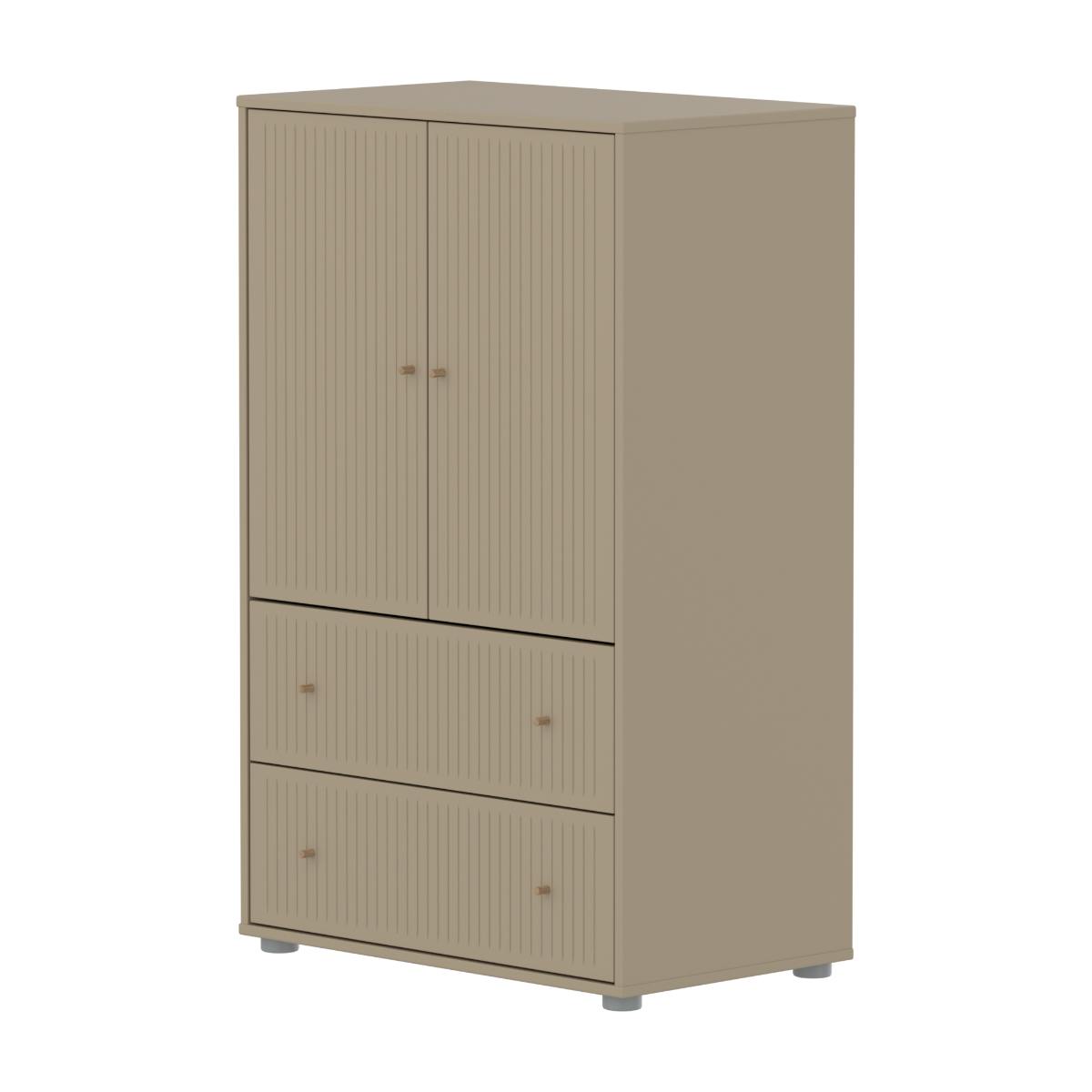 Kleiderschrank 2 Türen und 2 Schubladen Rillen SAGA Flexa Hafer Eiche hellgrau