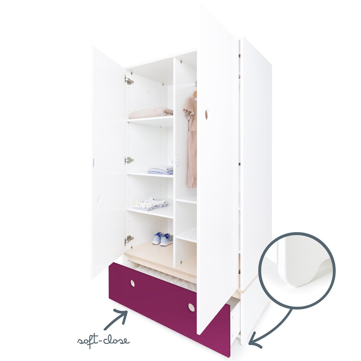 Kleiderschrank 2-türig COLORFLEX Schublade plum 