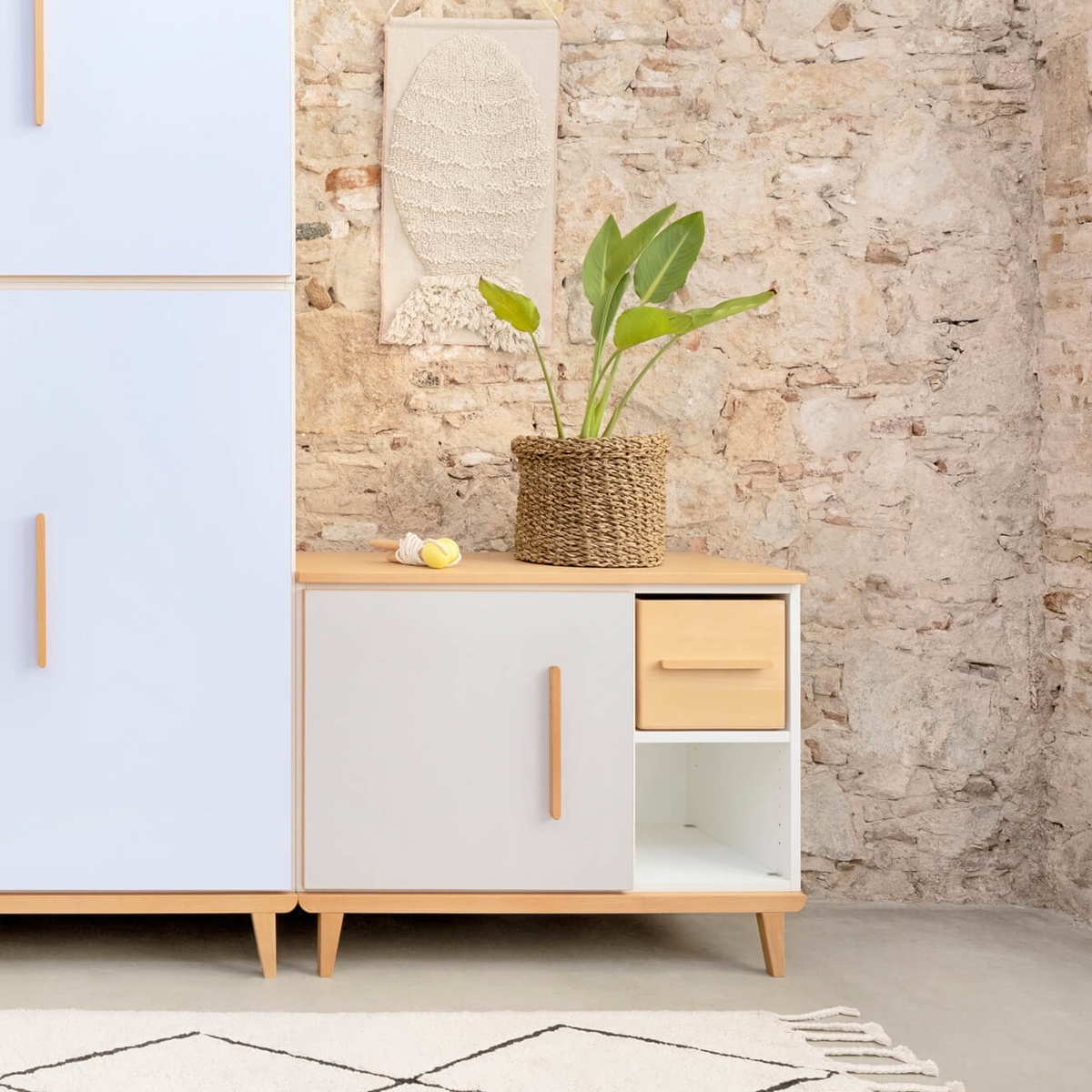 Kleinmöbel 1 Tür 2 Nischen NADO Retro Buche capri blue