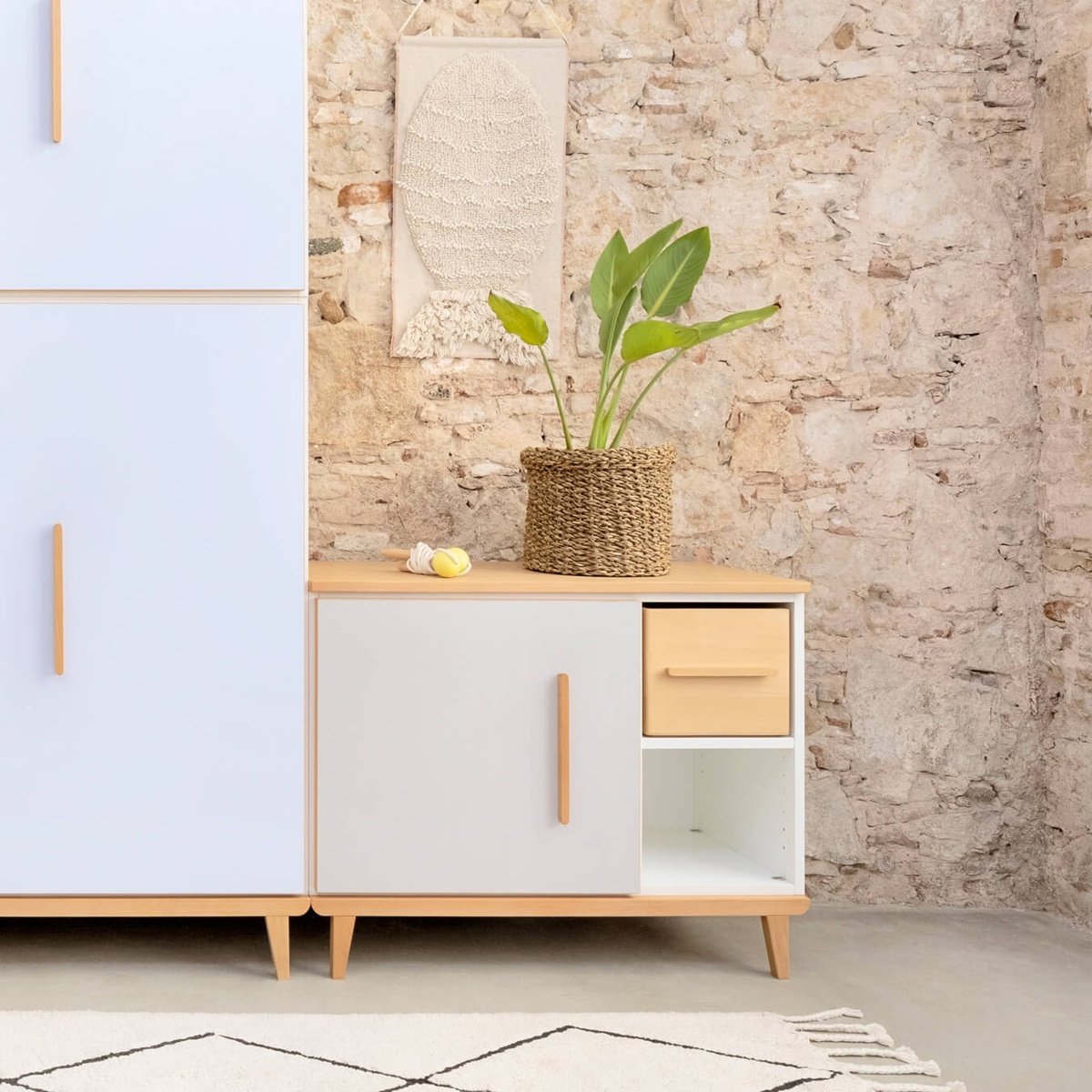 Kleinmöbel 1 Tür 2 Nischen NADO Retro Buche white