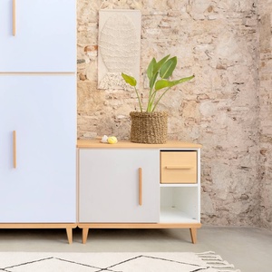 Kleinmöbel 1 Tür 2 Nischen NADO Retro Buche white