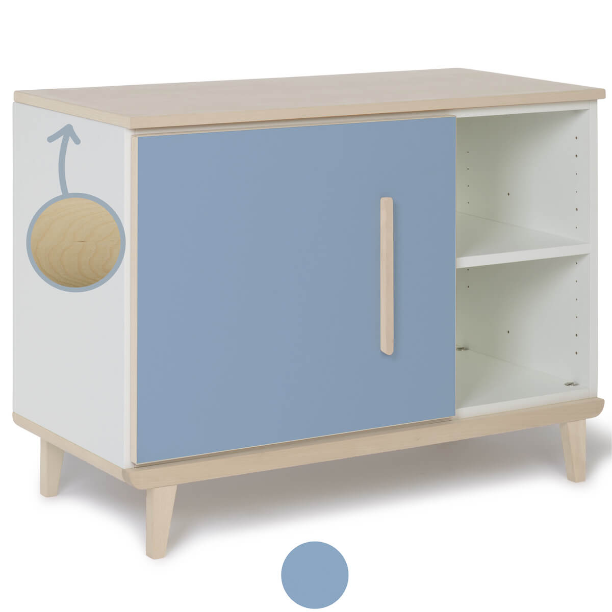 Kleinmöbel 1 Tür 2 Nischen NADO Retro Esche capri blue