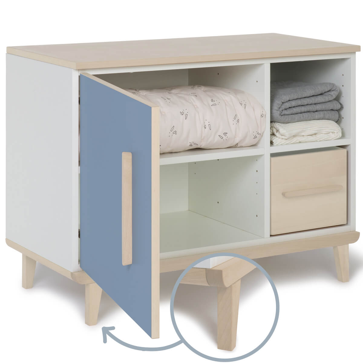 Kleinmöbel 1 Tür 2 Nischen NADO Retro Esche capri blue