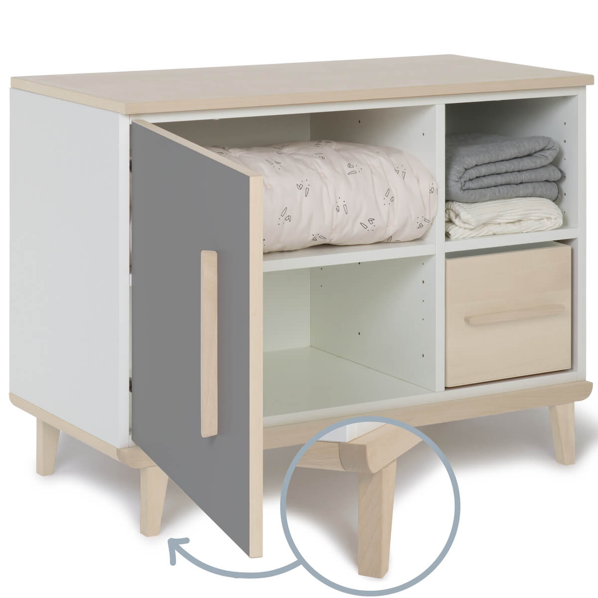 Kleinmöbel 1 Tür 2 Nischen NADO Retro Esche slate grey