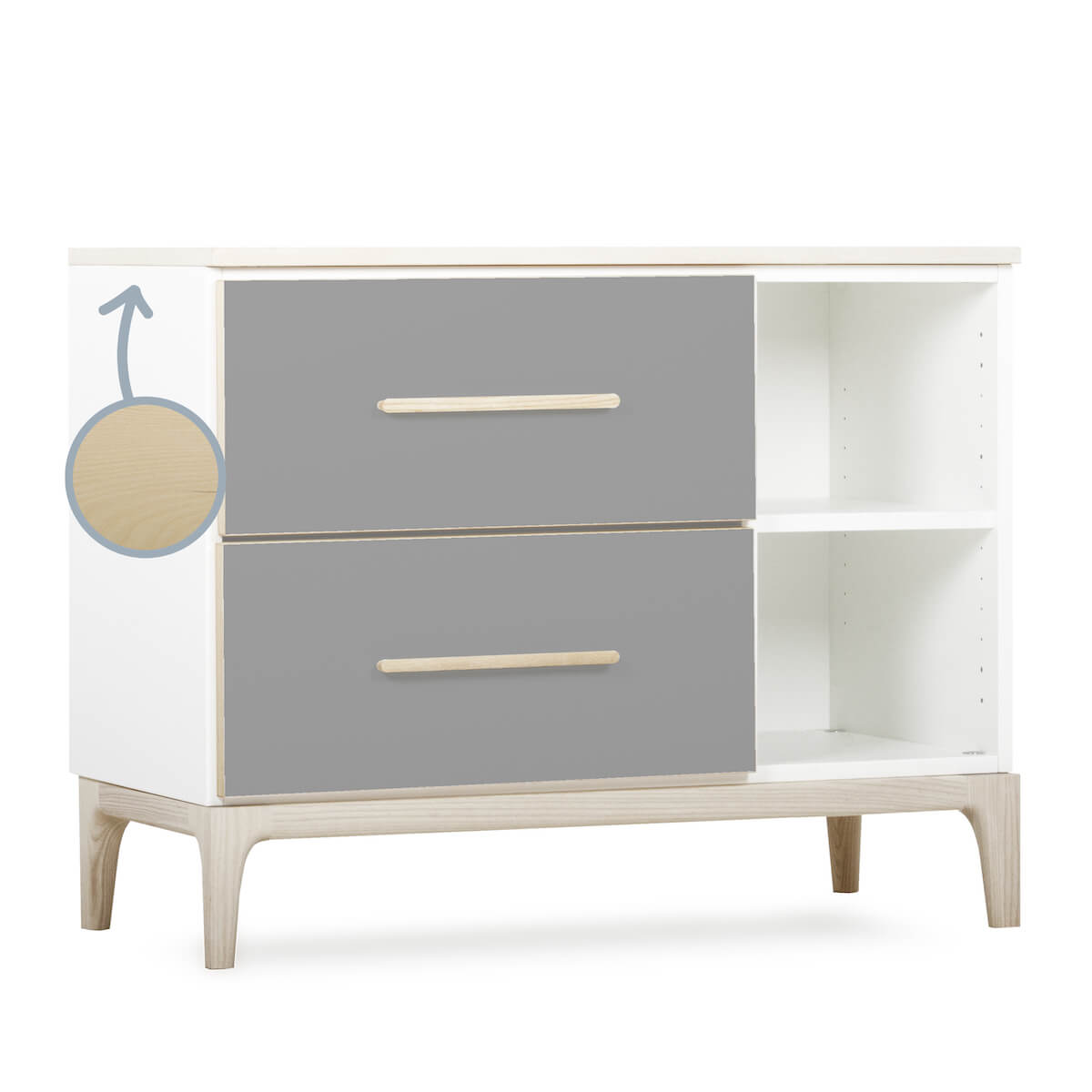 Kleinmöbel 2 Schubladen 2 Nischen NADO Curve Esche slate grey