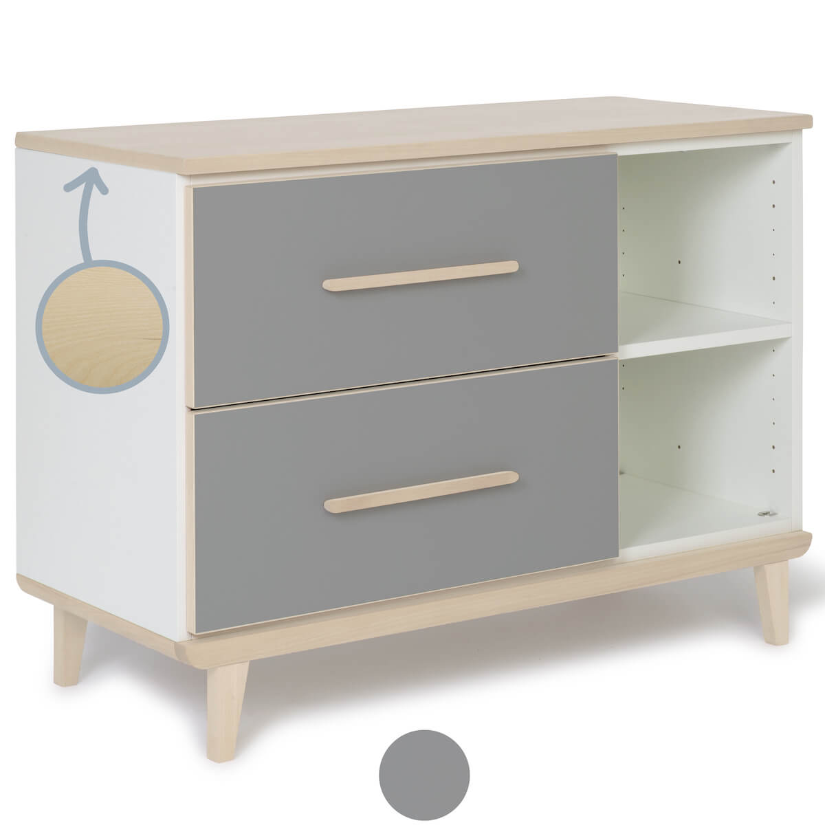 Kleinmöbel 2 Schubladen 2 Nischen NADO Retro Esche slate grey