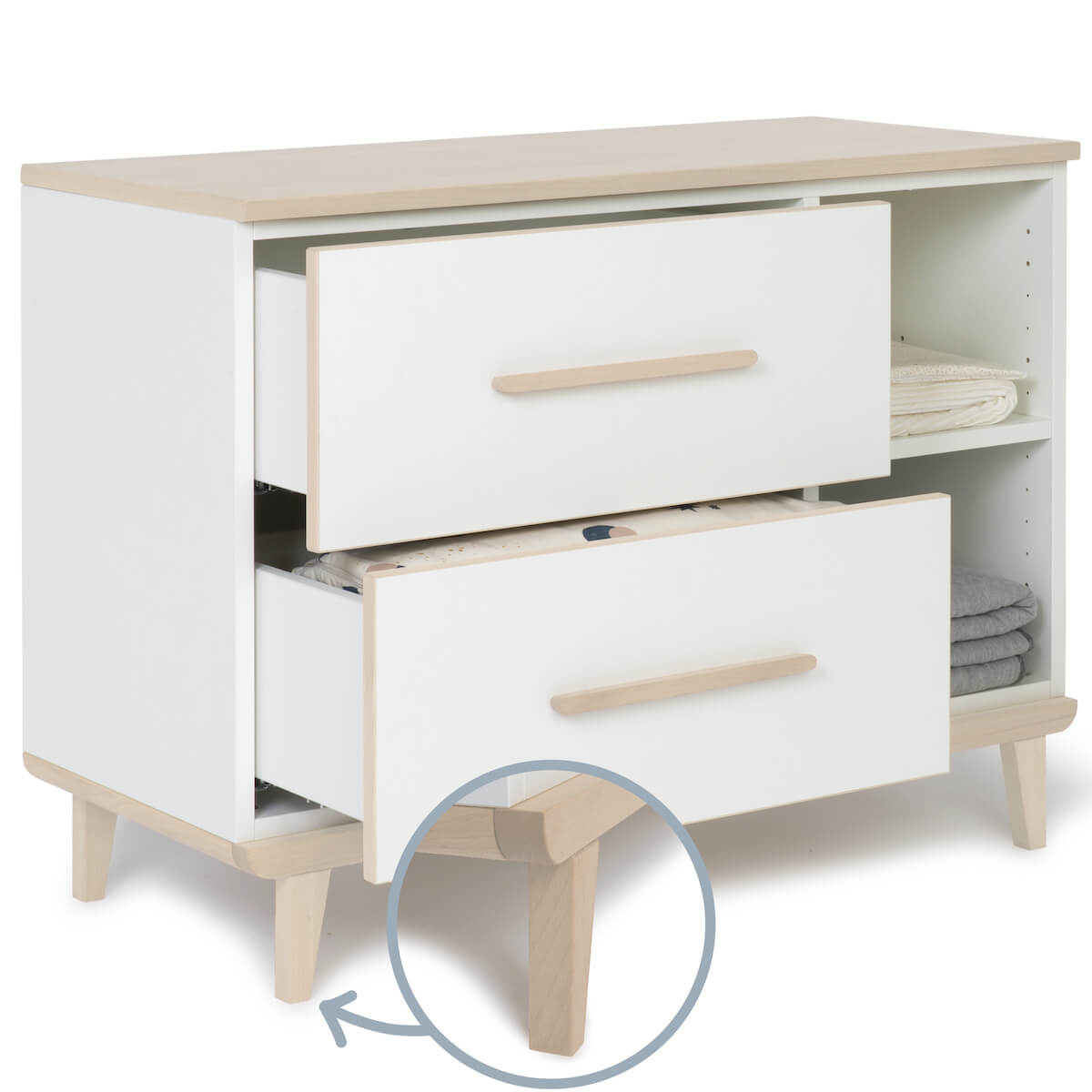 Kleinmöbel 2 Schubladen 2 Nischen NADO Retro Esche white