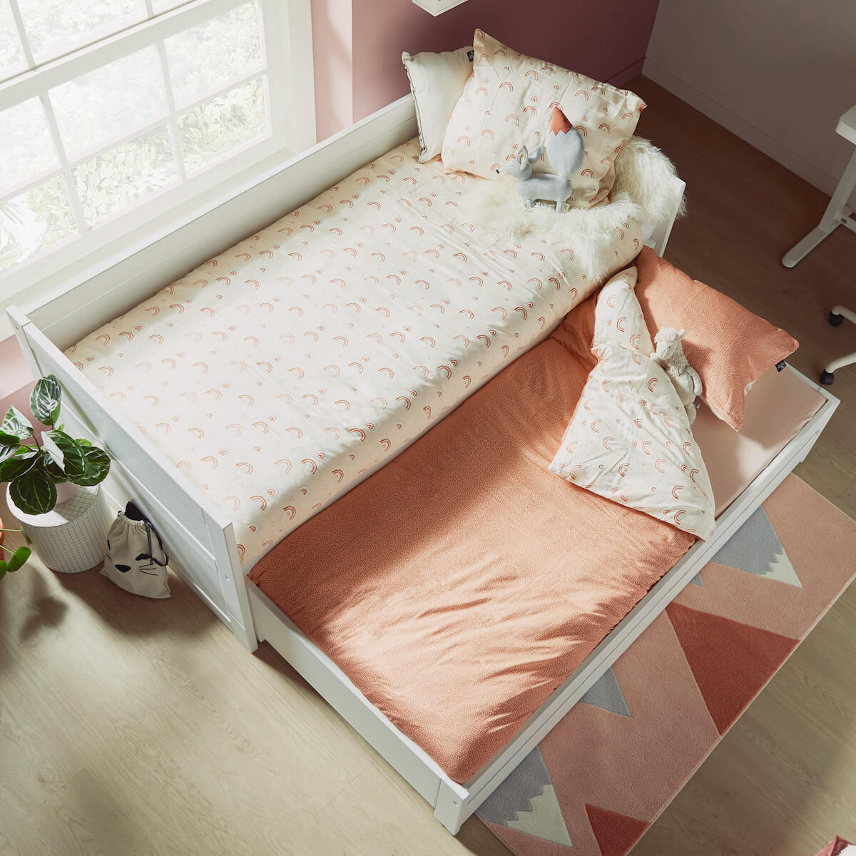 Kojenbett mit Deluxe Lattenrost + Ausziehbett + Schublade 90x200cm Lifetime weiß