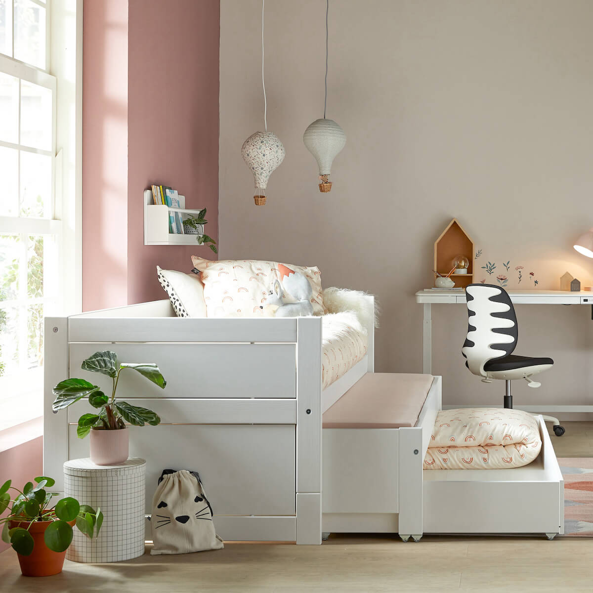 Kojenbett mit Deluxe Lattenrost + Ausziehbett + Schublade 90x200cm Lifetime weiß