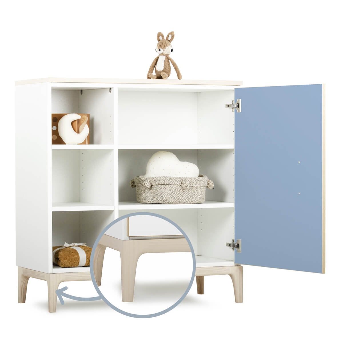 Kommode 1 Tür 3 Nischen NADO Curve Esche capri blue