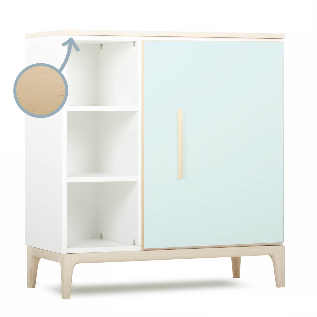 Kommode 1 Tür 3 Nischen NADO Curve Esche mint